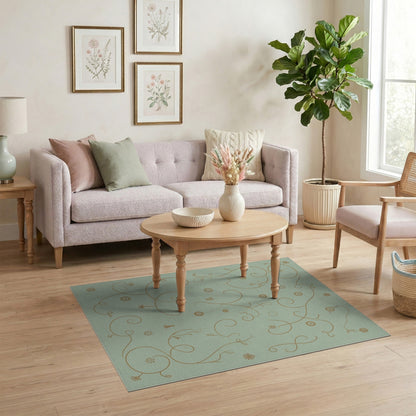 Sage Green Gold Floral Vine Area Rug