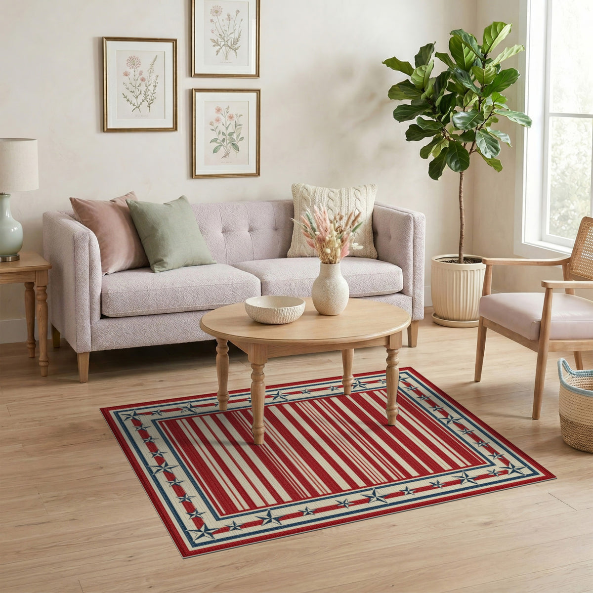 Rustic Farmhouse Patriotic Stars and Stripes Area Rug