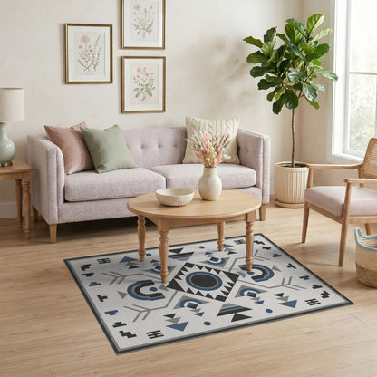 Blue Geometric Symmetrical Area Rug