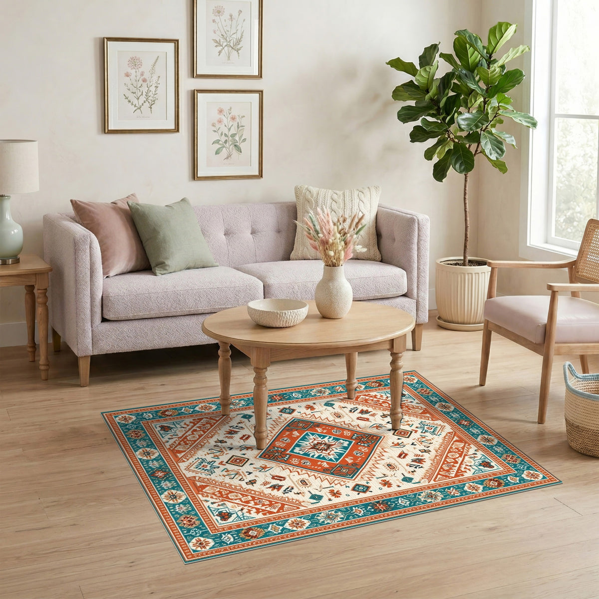 Teal Orange Southwestern Area Rug