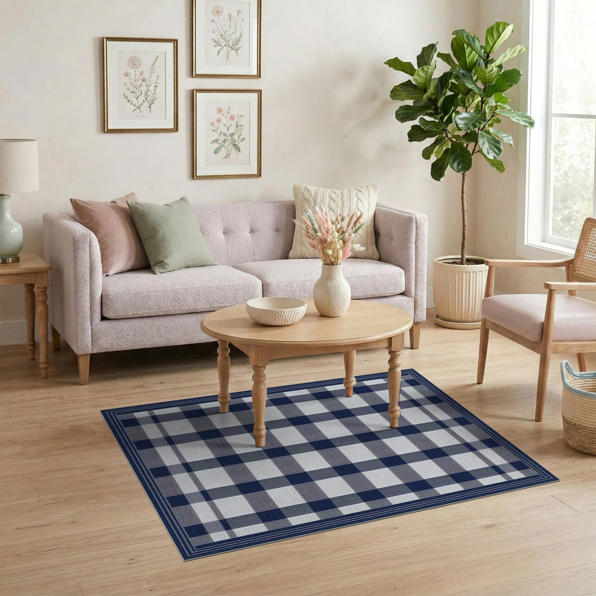 Navy Blue Checkered Gingham Area Rug
