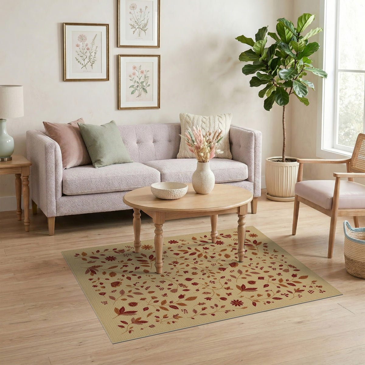 Vintage Floral Beige Area Rug