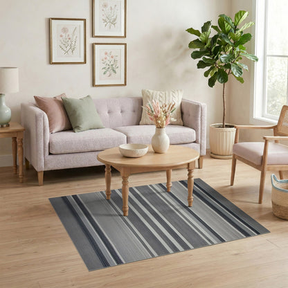 Black White Striped Geometric Area Rug