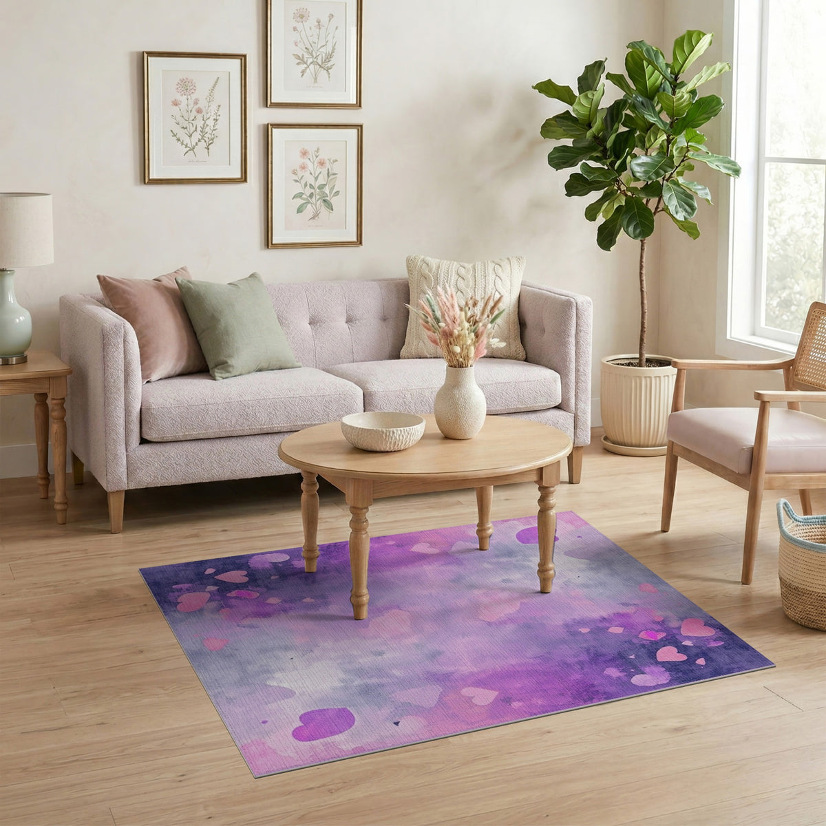 Purple Hearts Watercolor Area Rug