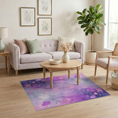 Purple Hearts Watercolor Area Rug
