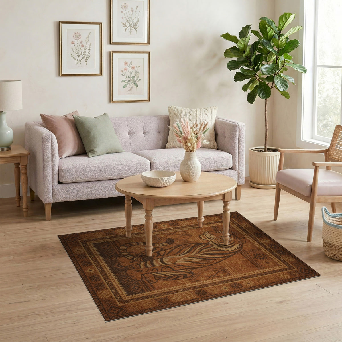 Heritage Tribal Tiger Area Rug in Brown Tan