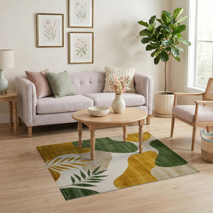 Abstract Green Gold Organic Area Rug