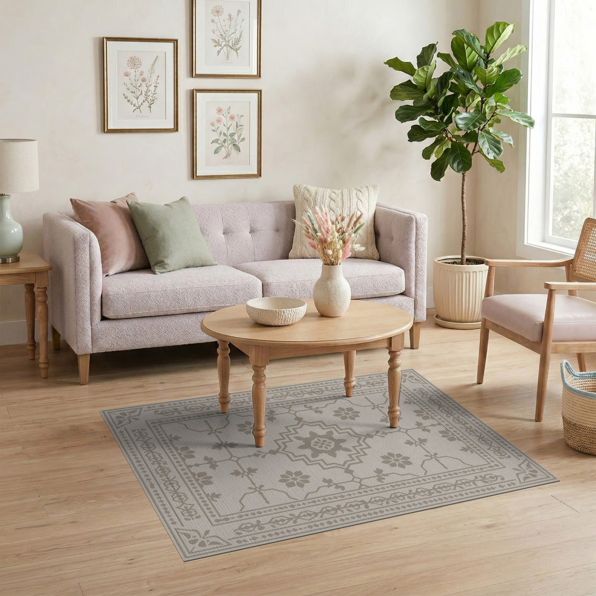 Beige and Neutral Beige Traditional Persian Medallion Rug
