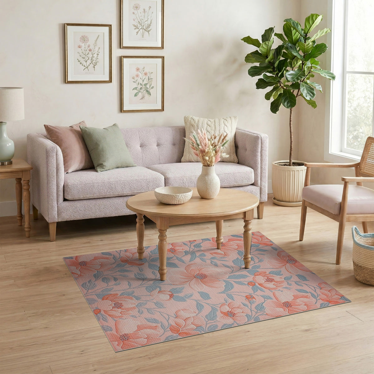 Pink Floral Vintage Washable No. 58 Area Rug