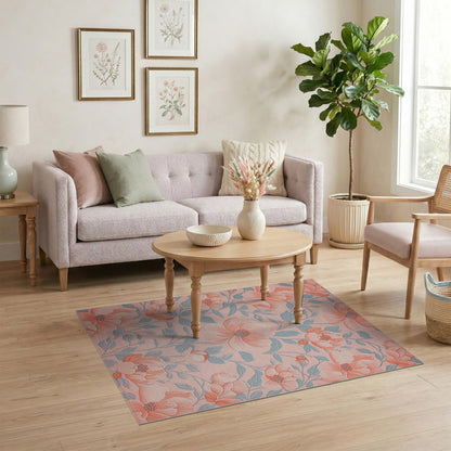 Pink Floral Vintage Washable No. 58 Area Rug