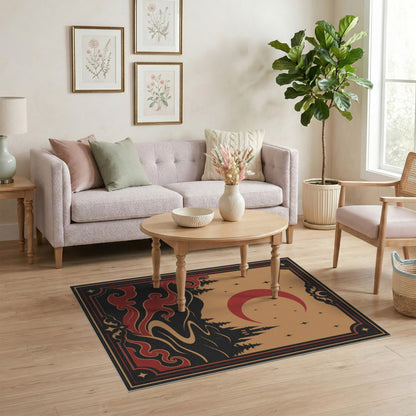 Red Crescent Moon Castle Area Rug