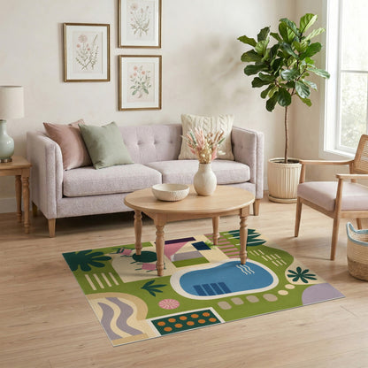 Geometric Modern Abstract Geometric Poolside Area Rug