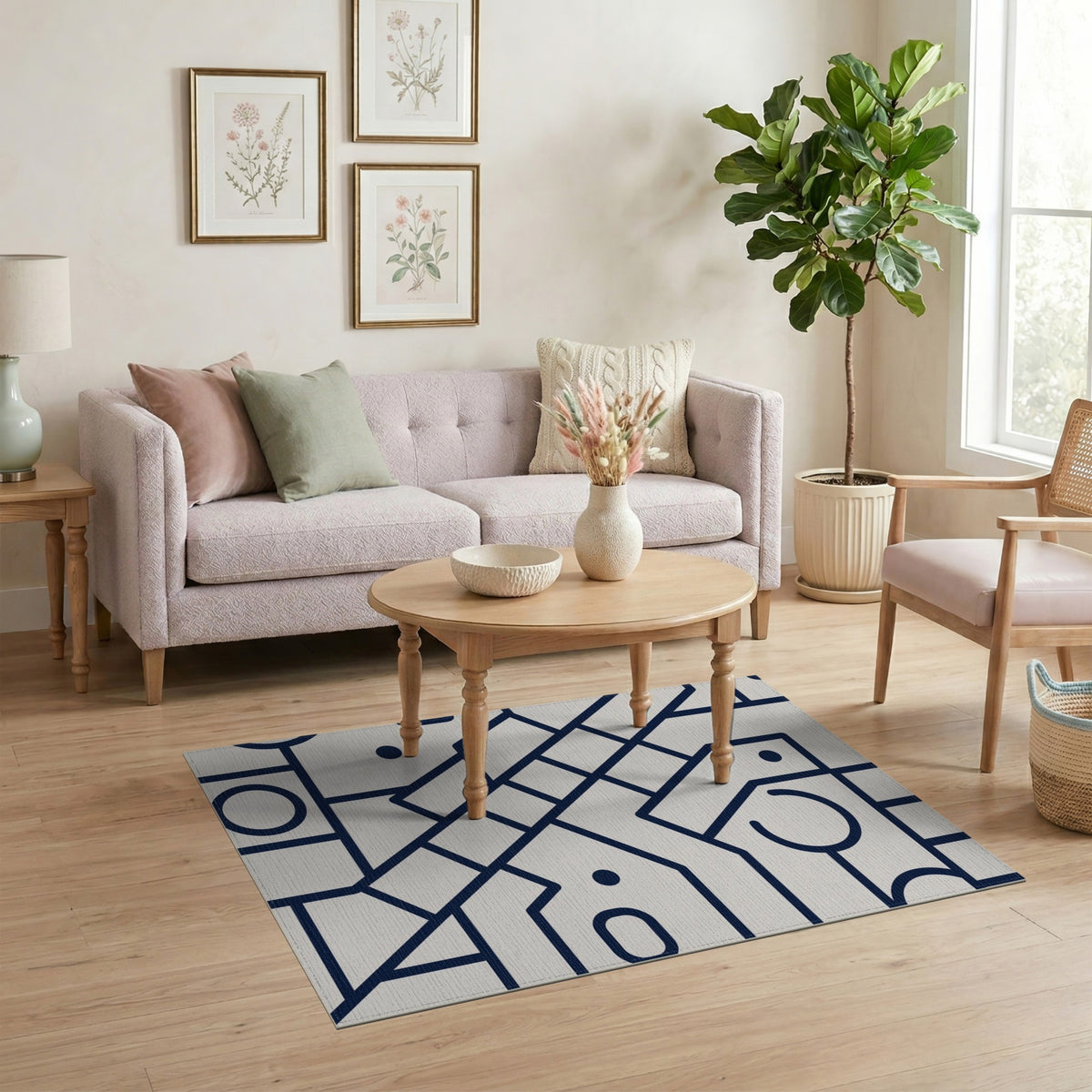 Blue and Teal Navy Geometric Area Rug