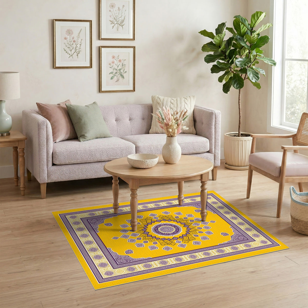 Yellow Persian Medallion Area Rug