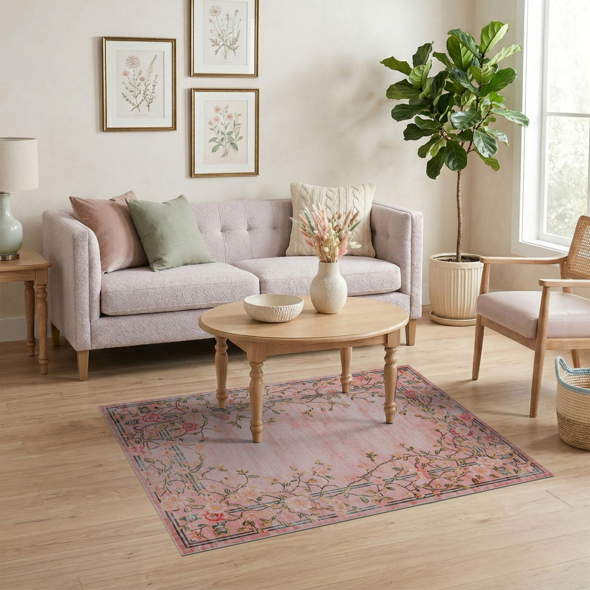 Pink Rose Floral Vintage No. 22 Area Rug
