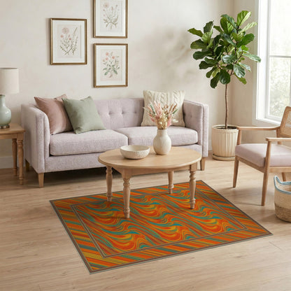 Multi-color and Patterns Vibrant Orange Teal Swirl Abstract Area Rug