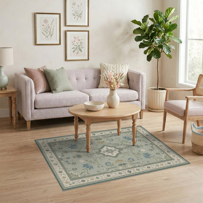 Blue Teal Floral Vintage Area Rug