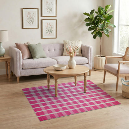 Pink Gradient Striped Geometric Area Rug