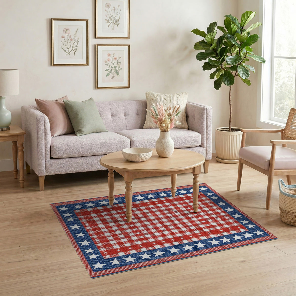 ODIKA Patriotic Star Border Checkered Rug