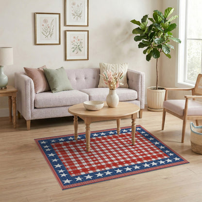 ODIKA Patriotic Star Border Checkered Rug