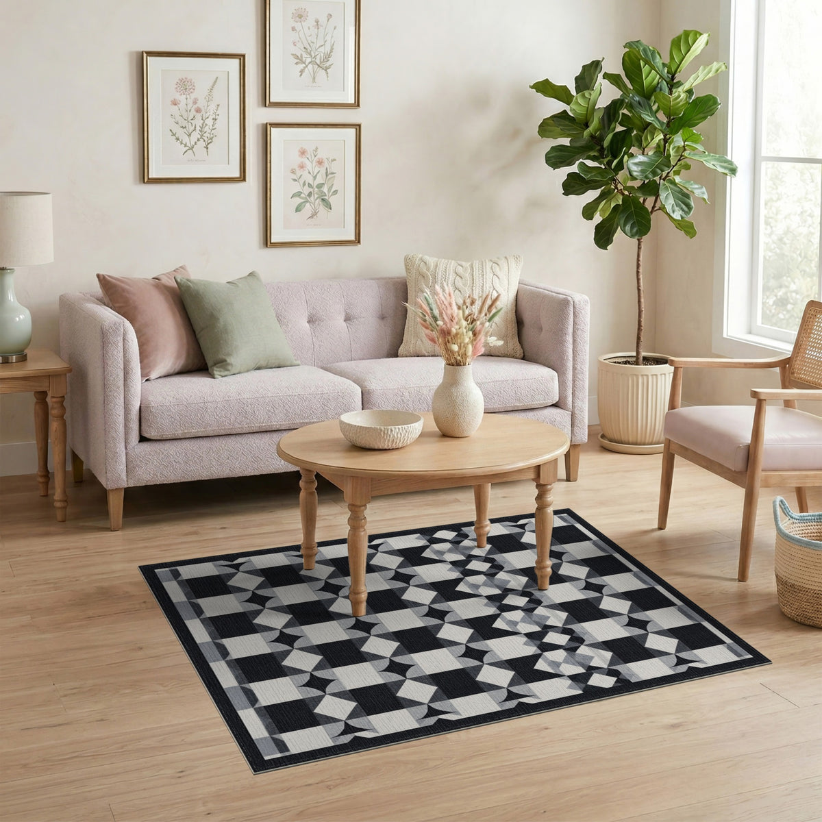 Black and White Geometric Modern Black White Geometric Checkered Area Rug