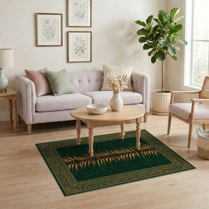 Traditional Persian Green Tiger Stripe Area Rug with Gold Border