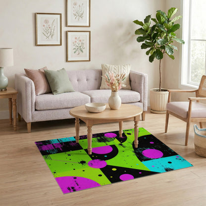Neon Geometric Circles Area Rug