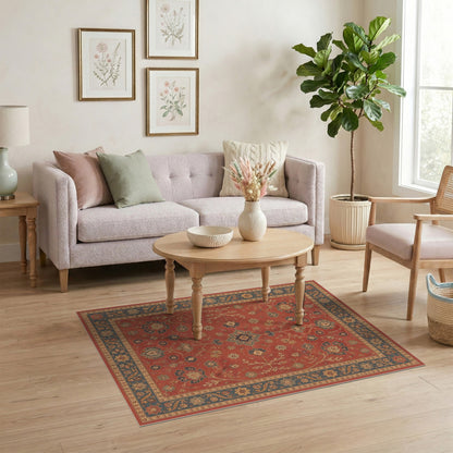 Red Floral Traditional Persian Red Area Rug