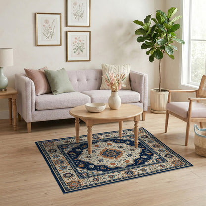 Blue and Teal Navy Persian Medallion Floral Area Rug