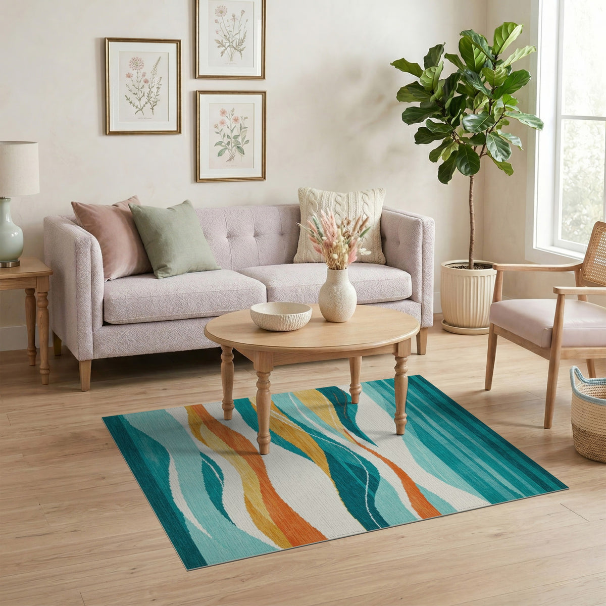 Teal Wave Abstract Area Rug