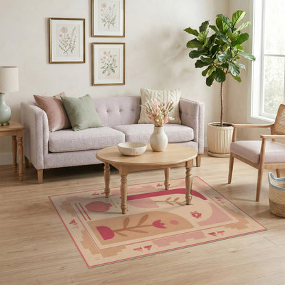 Pink Geometric Floral Geometric Modern Area Rug