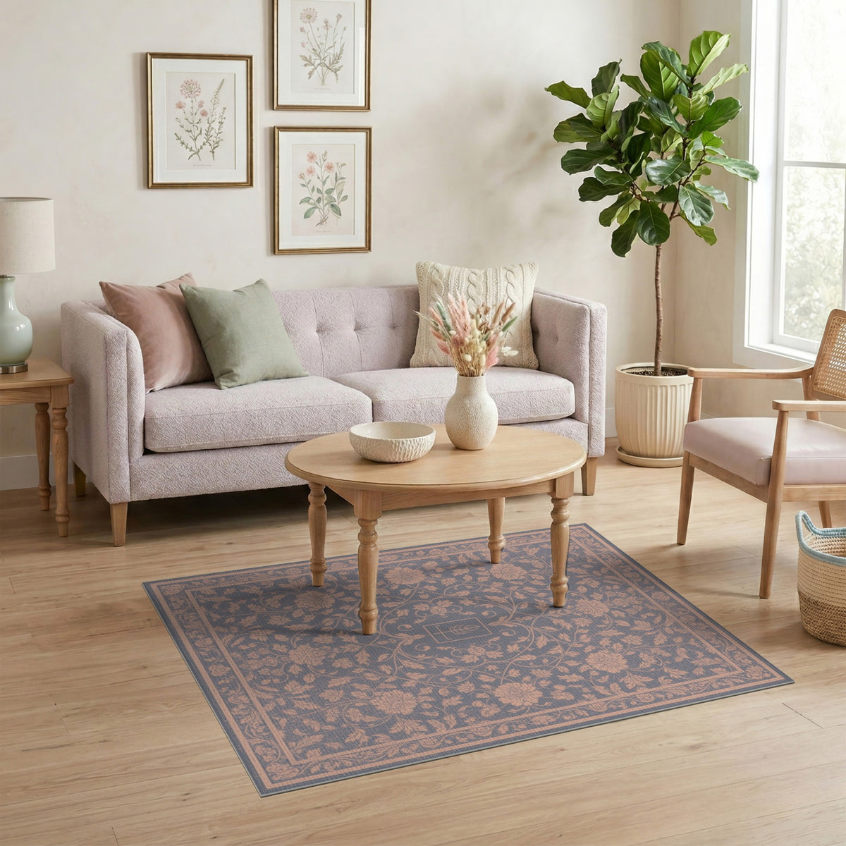 Blue Floral Vintage Area Rug