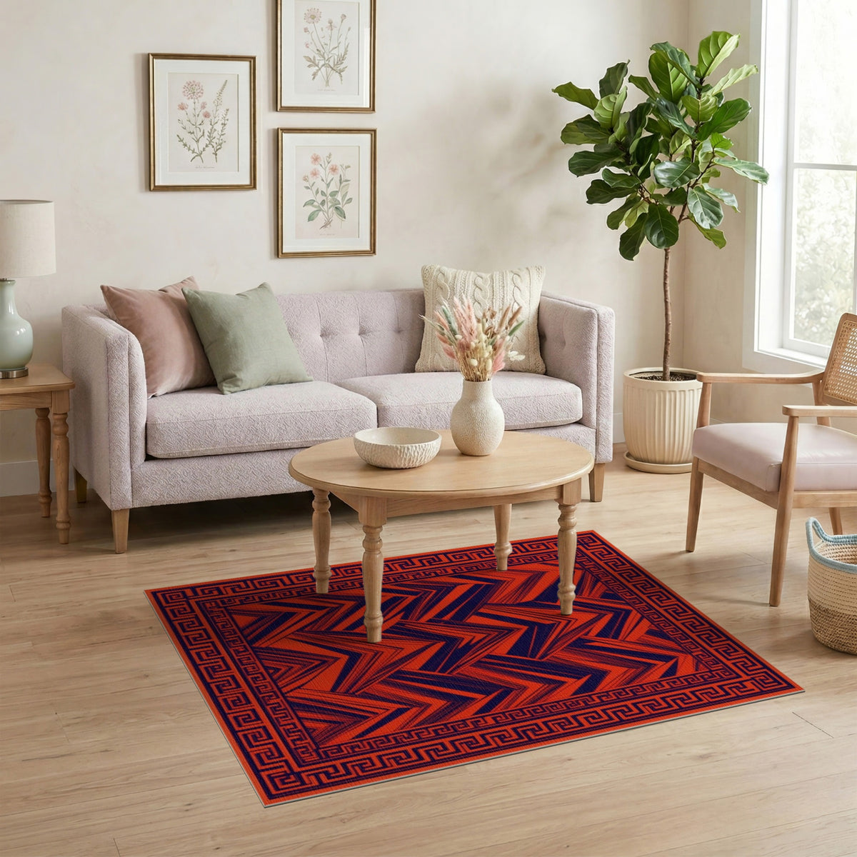 Red Geometric Chevron Area Rug
