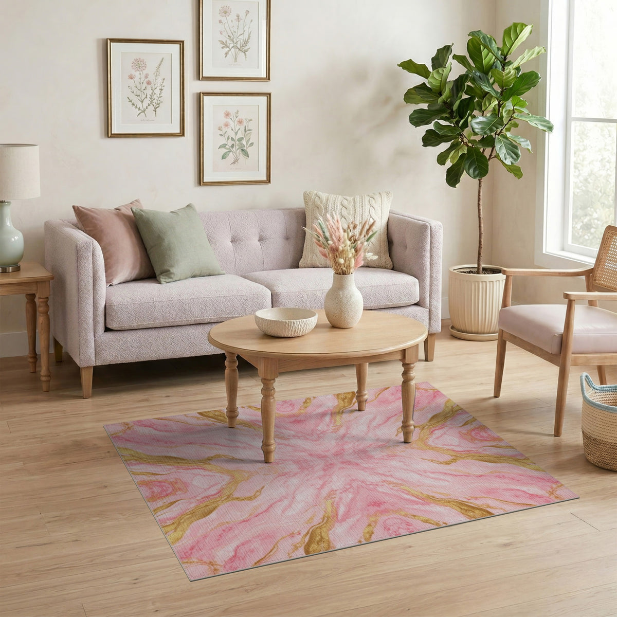 Pink Gold Pink Gold Marble Abstract Area Rug