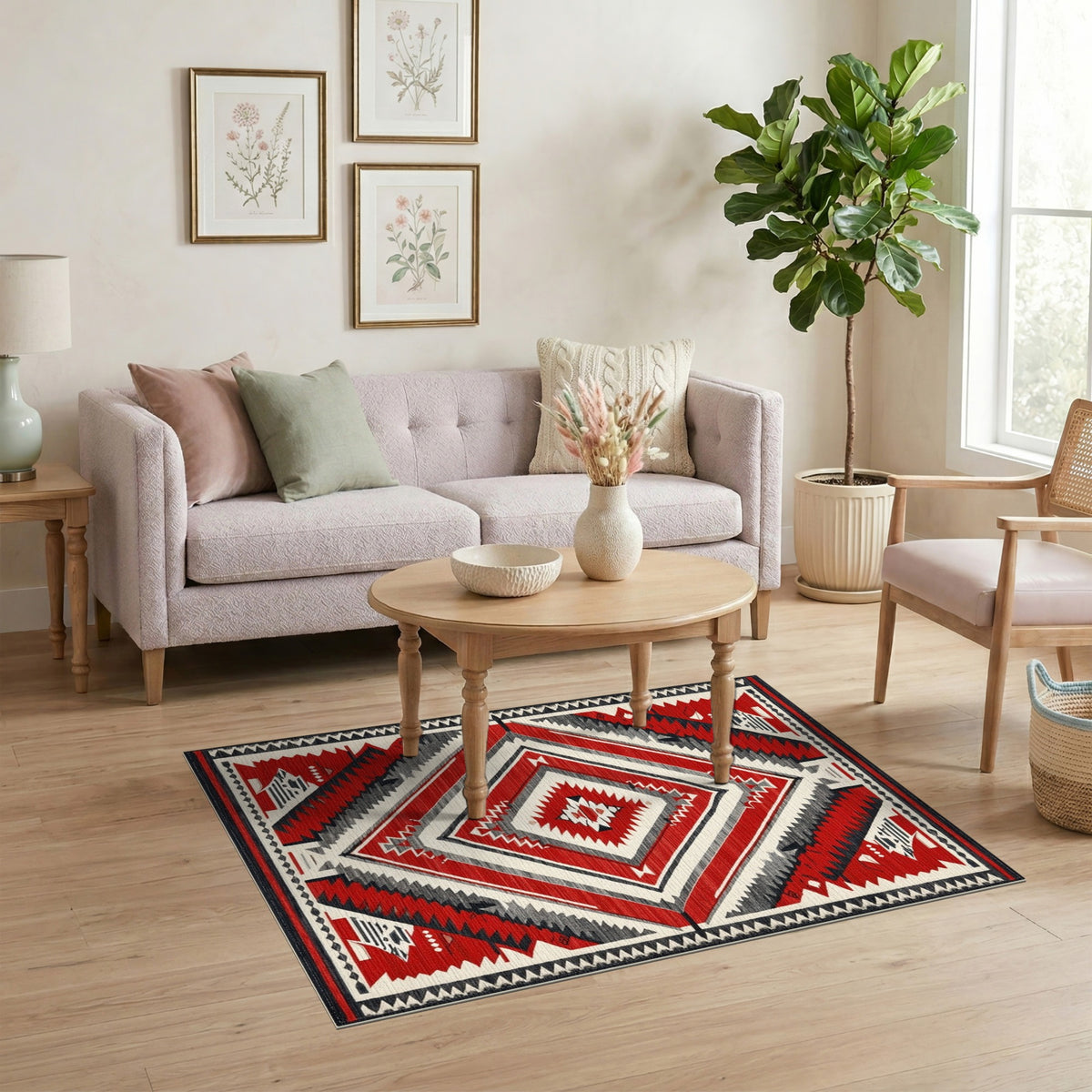Red Tribal Diamond Area Rug