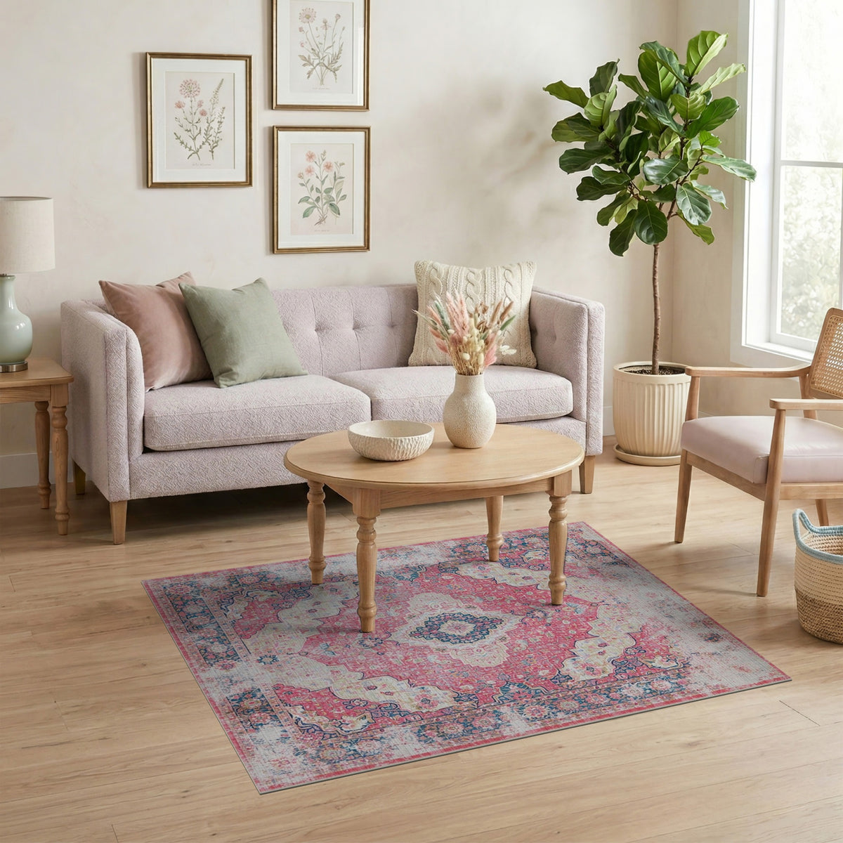 Medallion Distressed Vintage Pink Distressed Vintage Medallion Area Rug