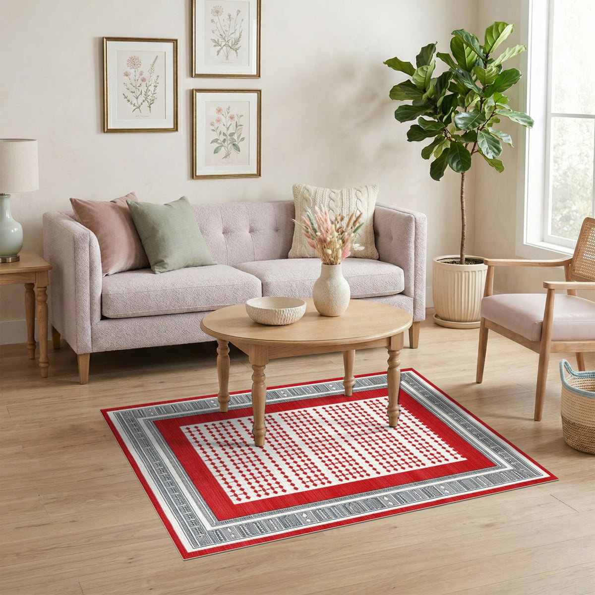 Red Diamond Lattice Area Rug