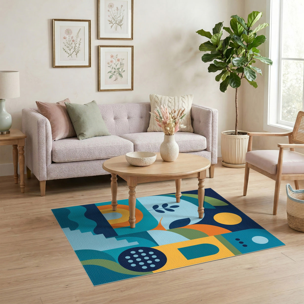 Blue and Teal Modern Geometric Blue Teal Area Rug