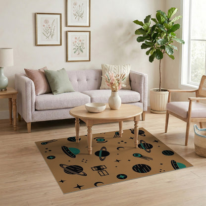 Retro Space Planets Kids Cartoon Area Rug