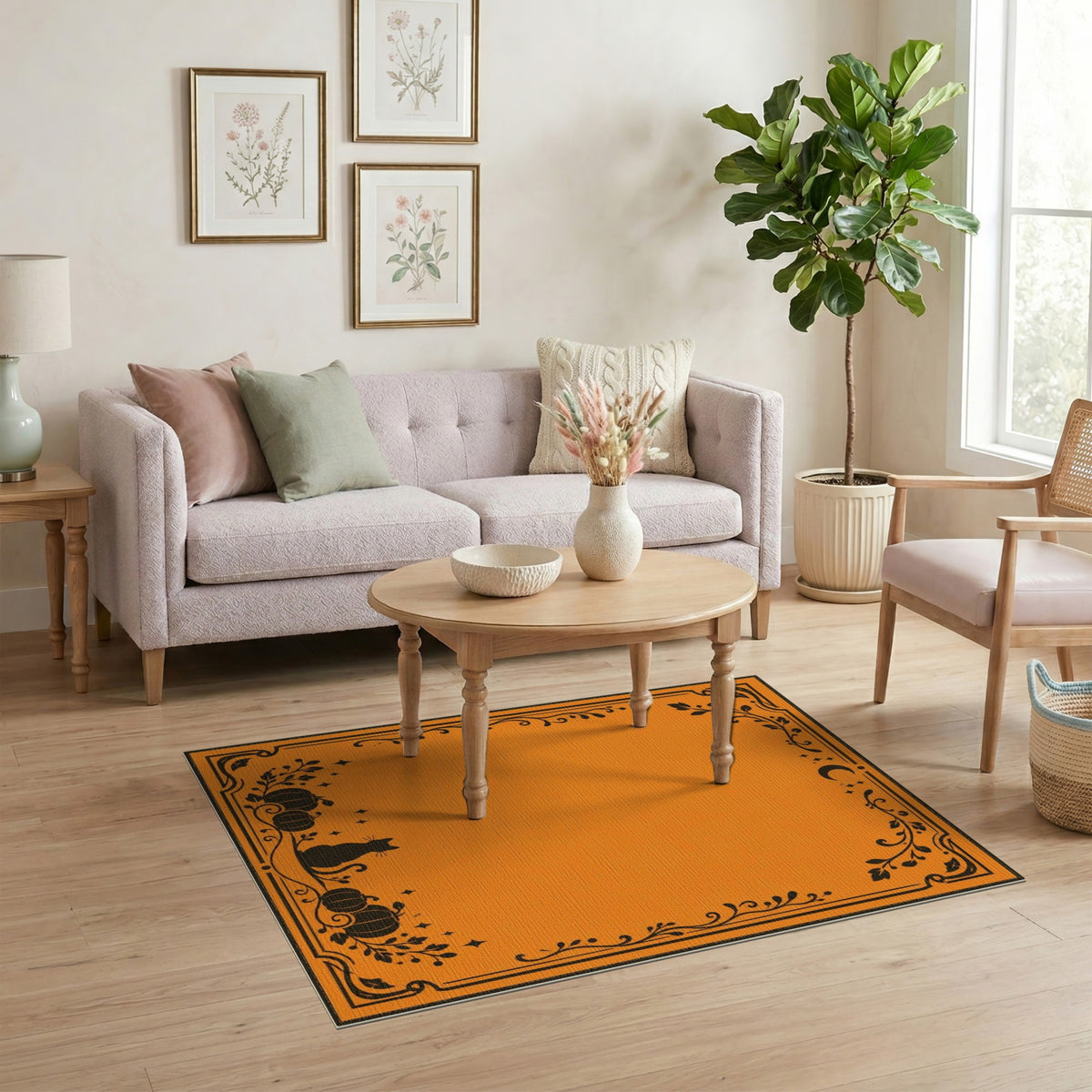 Orange Cat Pumpkin Washable Area Rug
