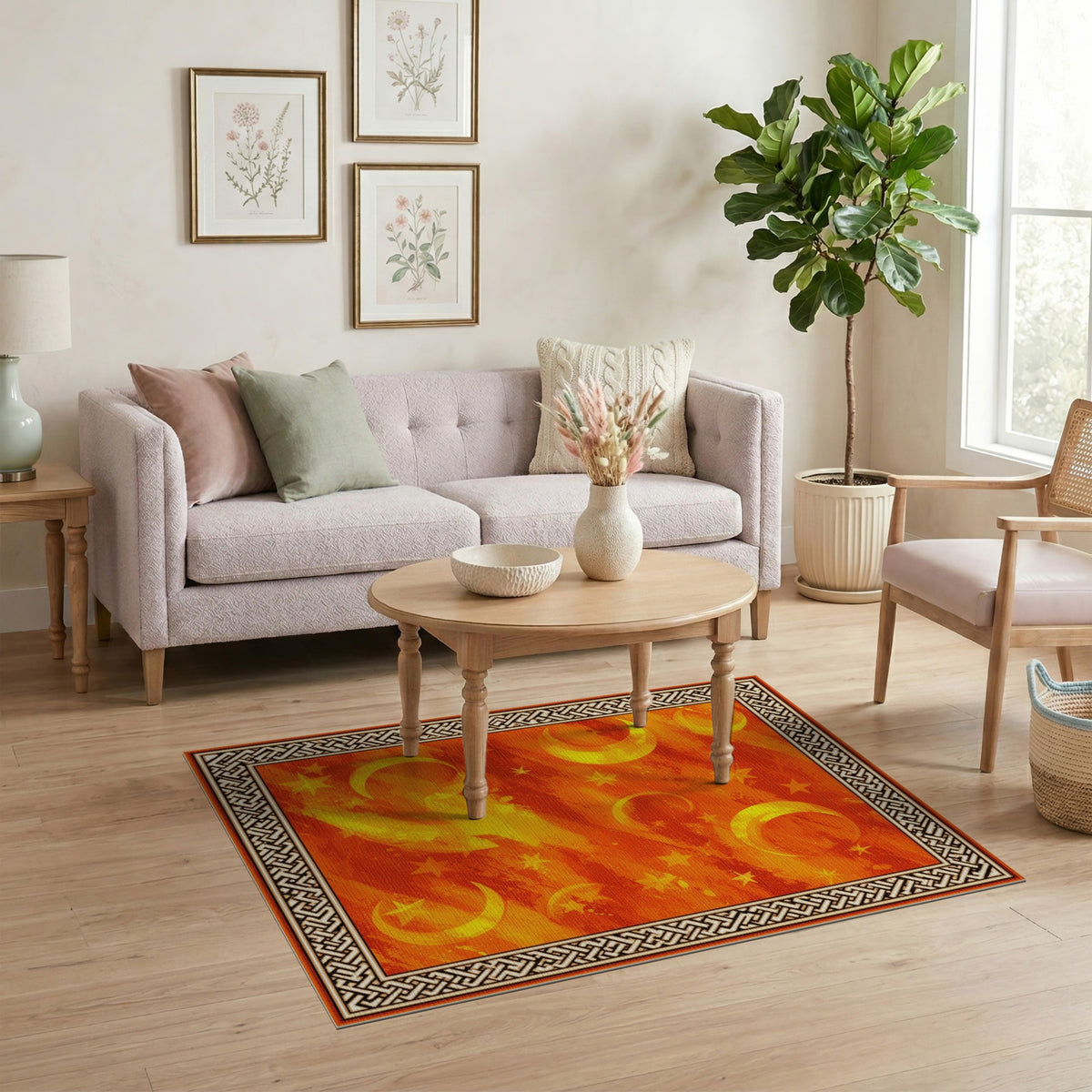 Orange Celestial Moons Area Rug