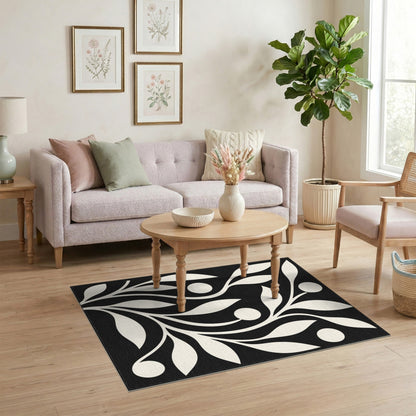 Black and White Abstract Area Black White Abstract Leaf Area Rug