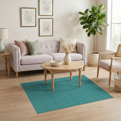 Teal Geometric Grid Washable Area Rug