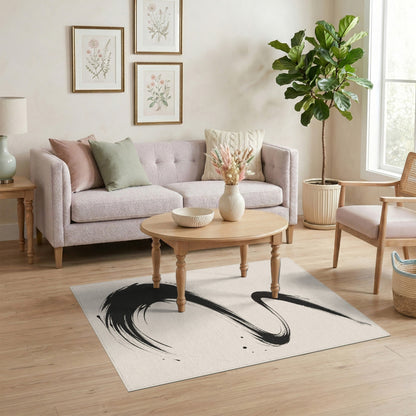 Abstract Area Abstract Black Brushstroke Area Rug