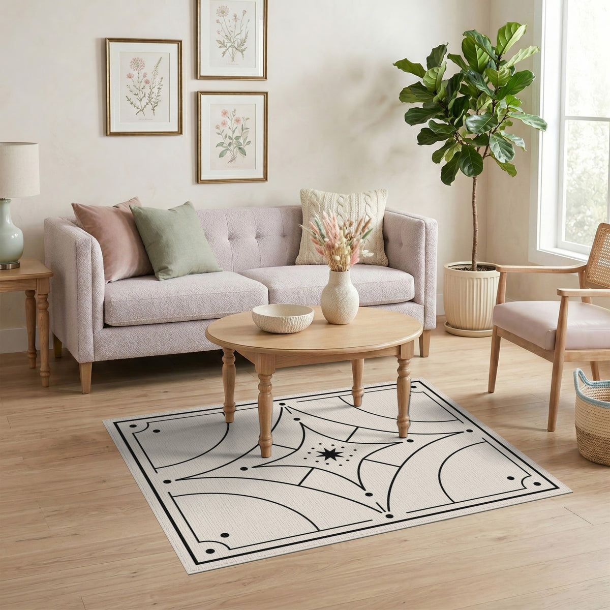 Black and White Geometric Modern Black White Geometric Star Area Rug