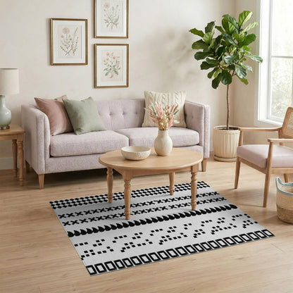 Black White Geometric Striped Area Rug