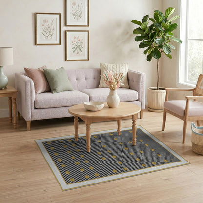Black White Gold Dot Geometric Area Rug