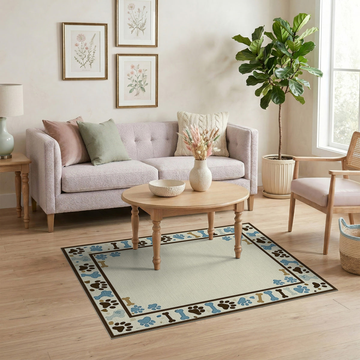 Blue Paw Print Bone Kids Area Rug