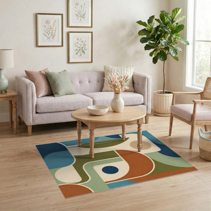 Blue and Teal Abstract Geometric Blue Teal Area Rug
