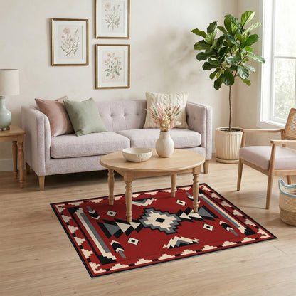 Red Geometric Red Heritage Tribal Geometric Area Rug